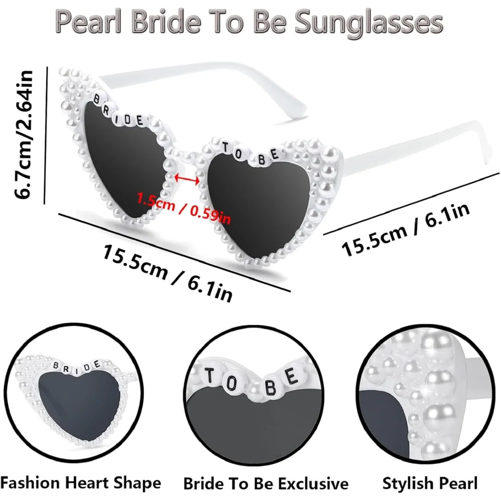 Braut-Sonnenbrille, passende Perlen-Schleife für die Braut, Schleier-Set, Accessoires für Junggesellinnenabschied, Brautparty, Verlobung – Detail 5