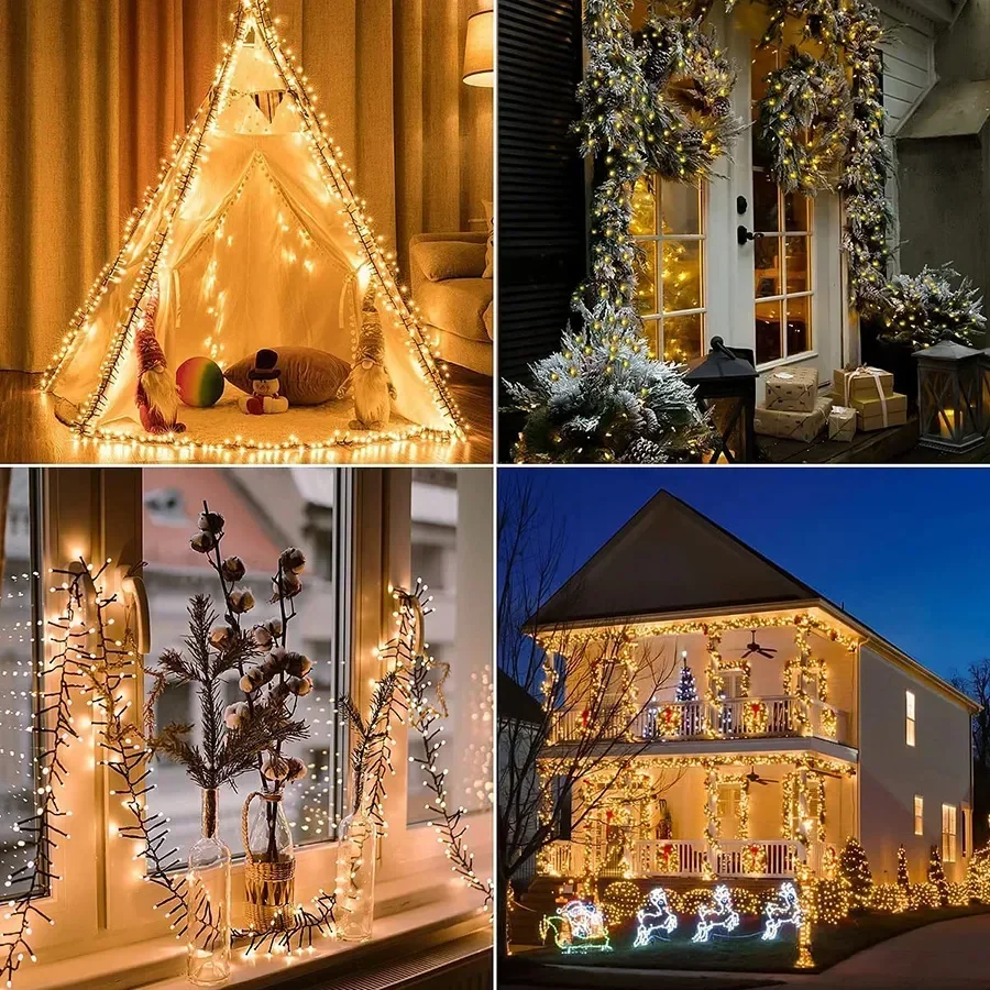 30M 2000 LED Christmas Tree Lights Outdoor Cluster Lights Christmas Firecracker String Lights Waterproof Twinkle Fairy Light