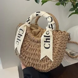 Rattan Women Tote Bags Luxury Designer Wicker Shoulder Handbag Woven Beach Basket Fashion Crossbody Messenger Shopping Straw Bag