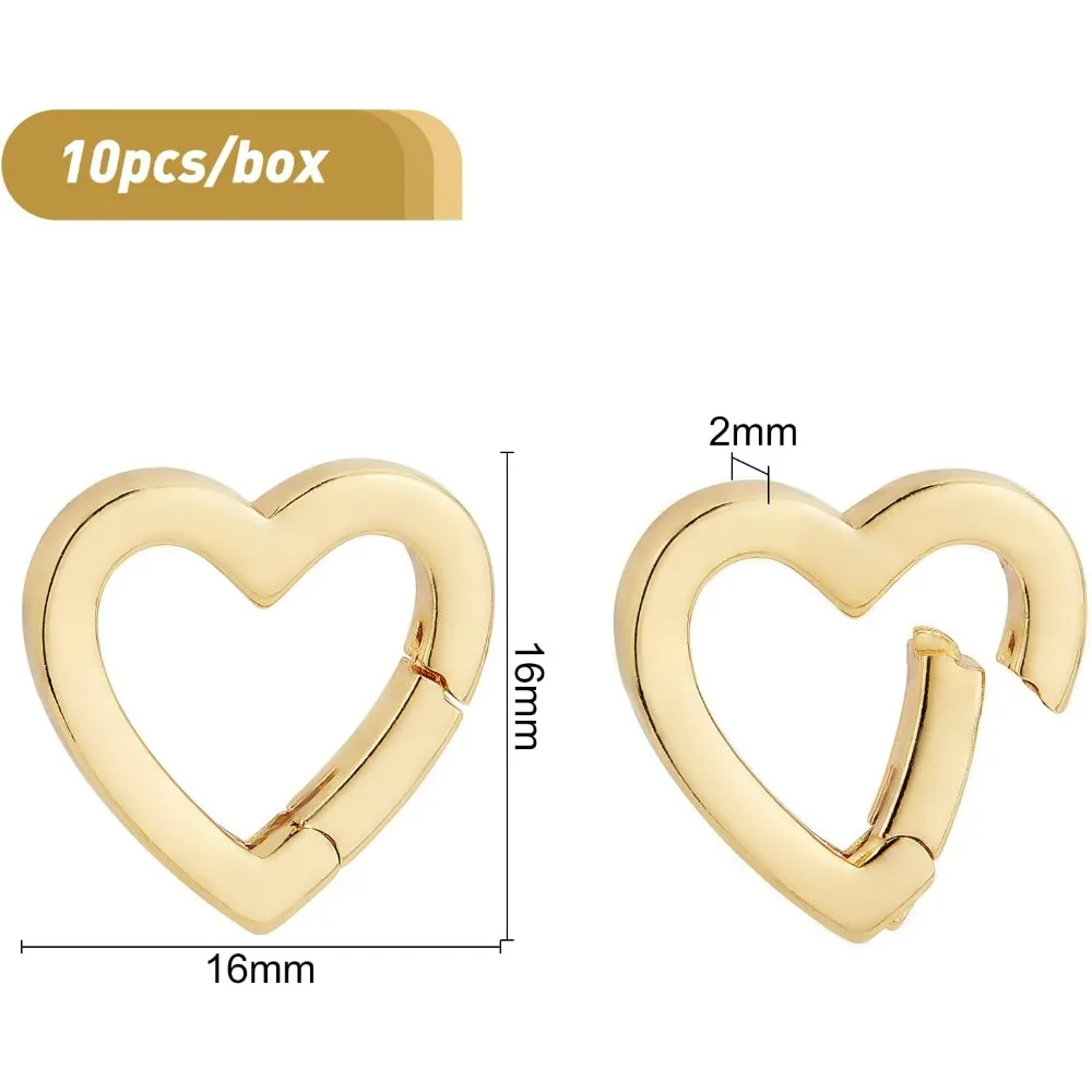 10pcs Brass Spring Rings 18K Gold Plated Heart Carabiner Clip Snap Key Ring Buckle Fastener Rings Buckles DIY Accessory