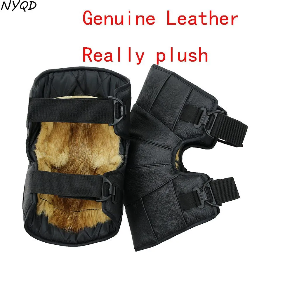 

New Genuine Leather Motorcycle Warm Kneepad men Winter Outdoor Riding Windproof Snow Thickening Plush Short Knee Protection