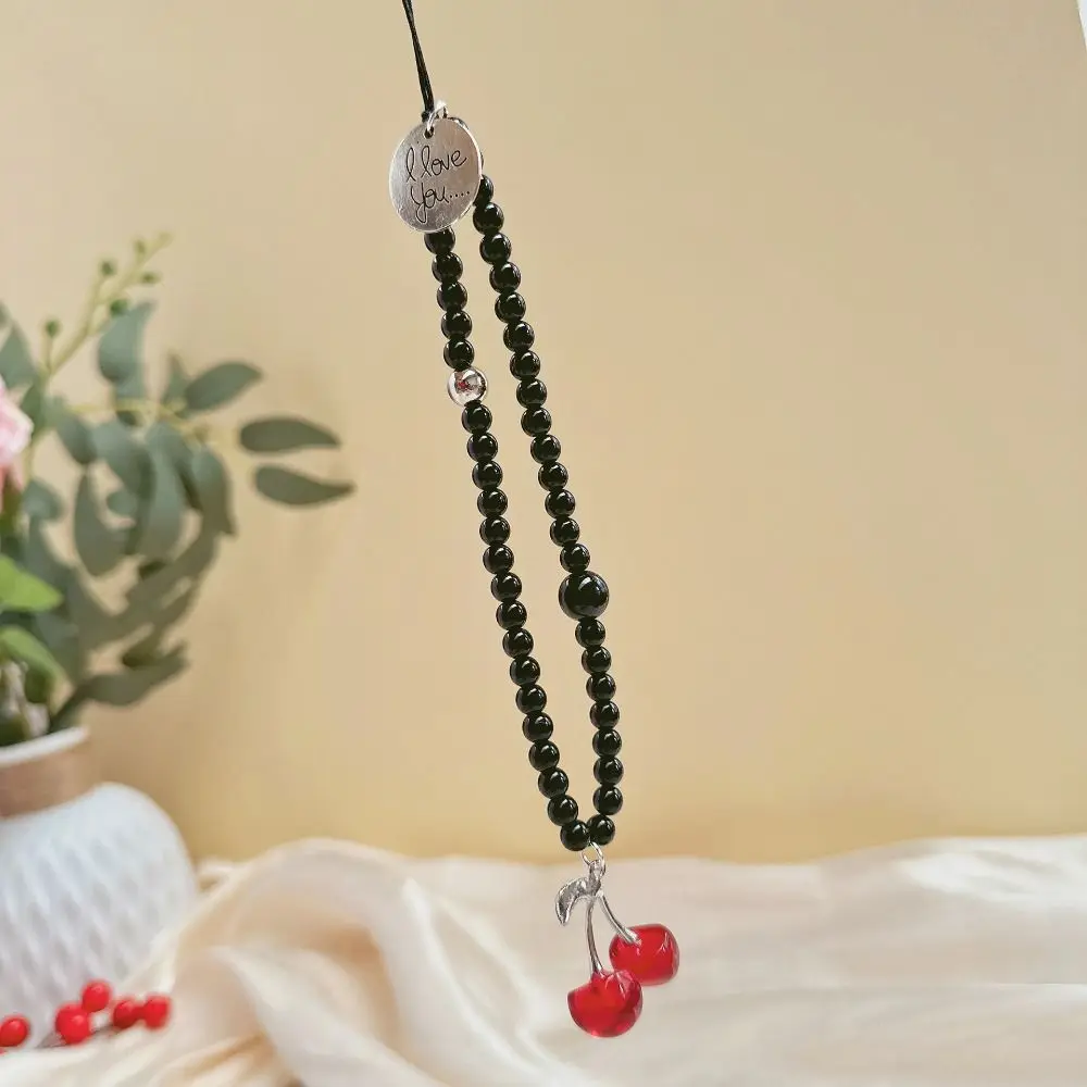 Black Cherry Beaded Mobile Phone Chain Bead Chain Phone Pendant Mobile Phone Lanyard Ornament Hanging Cord Mobile Phone Strap