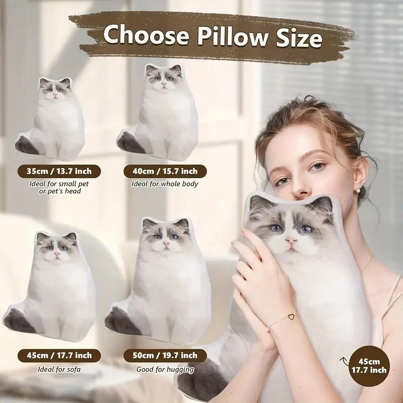 Customized Pet Photo Plush Pillow with Double-Sided Design, Featuring Soft and Cute Animal Pattern with Facial Image for Birthda - Image 3