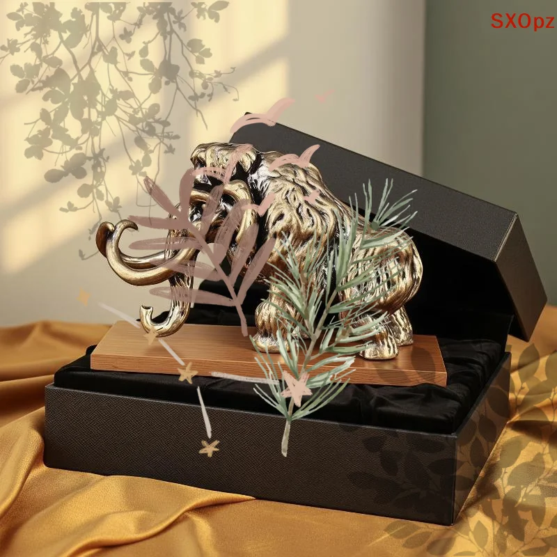 Alloy Mammoth Statue With Textured Antique Finish For: Home Office Tabletop Bookshelf Decor