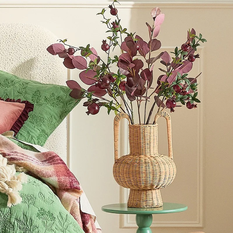 

Винтажная ваза для цветов, плетеная вручную настольная корзина для хранения и подставка для цветов, декор для гостиной в деревенском стиле, многофункциональный сосуд для цветов
