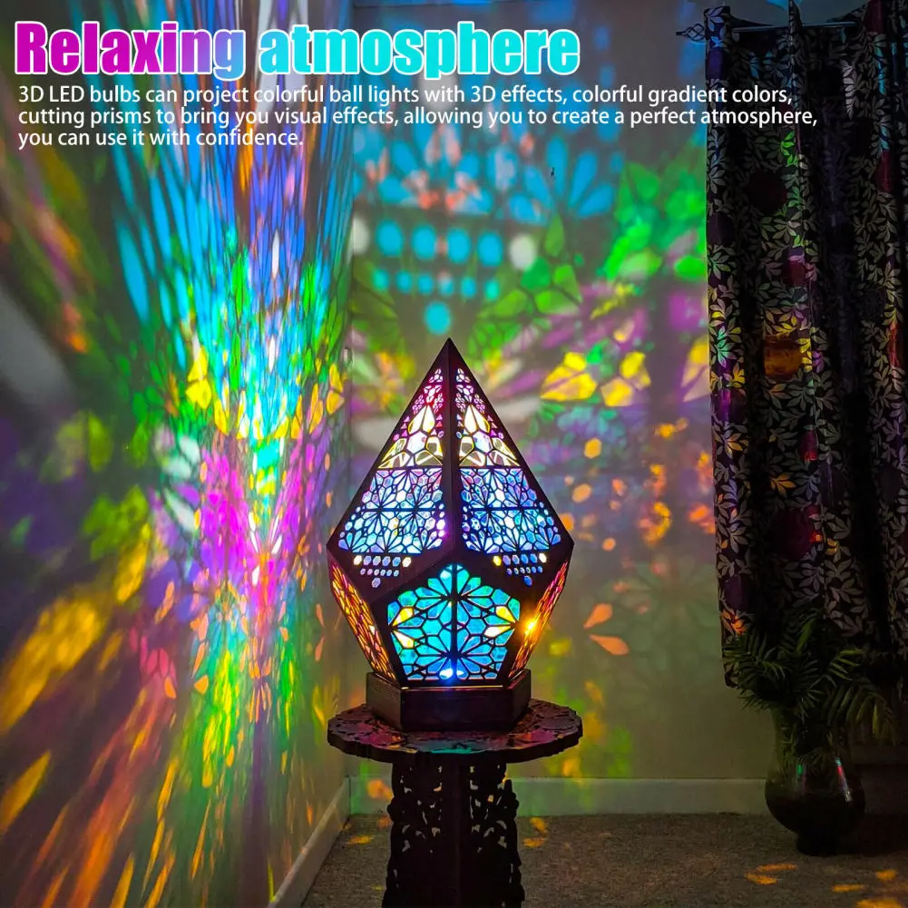 Wooden Led Projection Lamp Colorful Diamond Multipurpose Polar Star Floor Lamp Night Light Bohemian Decor Dropship