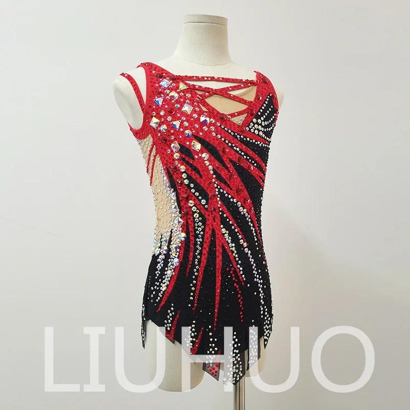 LIUHUO Body da ginnastica ritmica Rosso Nero Prestazioni da cheerleader competitive per bambini