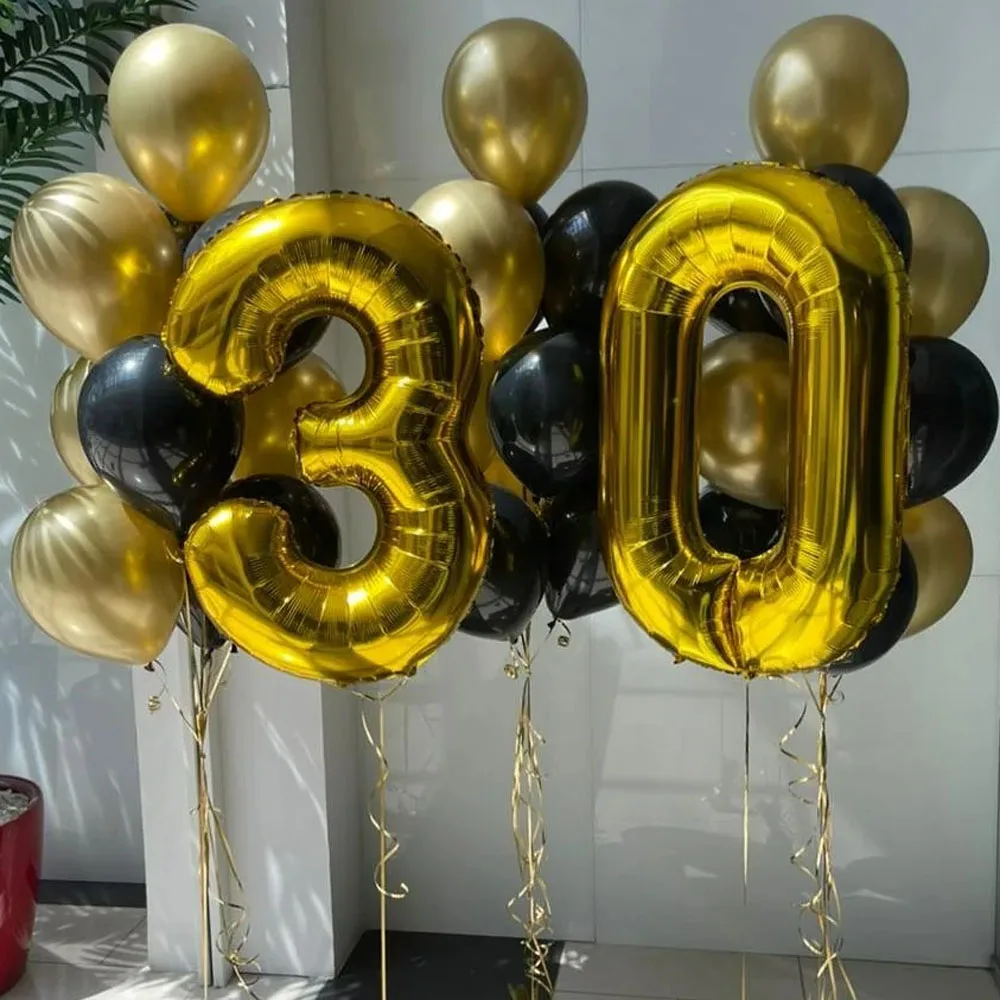 95pcs 40inch Gold Number Letter Happy Birthday Balloon Set Black Metal Gold Latex Balls For 18 30 40 50th Birthday Party Decoras