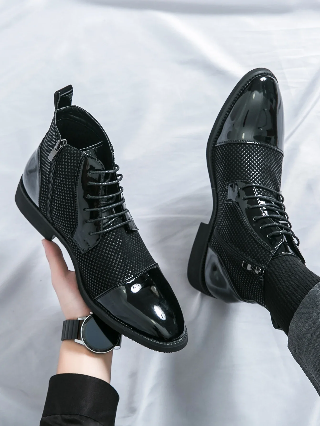 

Мужские высокие кожаные ботинки, ботильоны с острым носком, модная мужская обувь, размер 38–46, повседневная модельная обувь