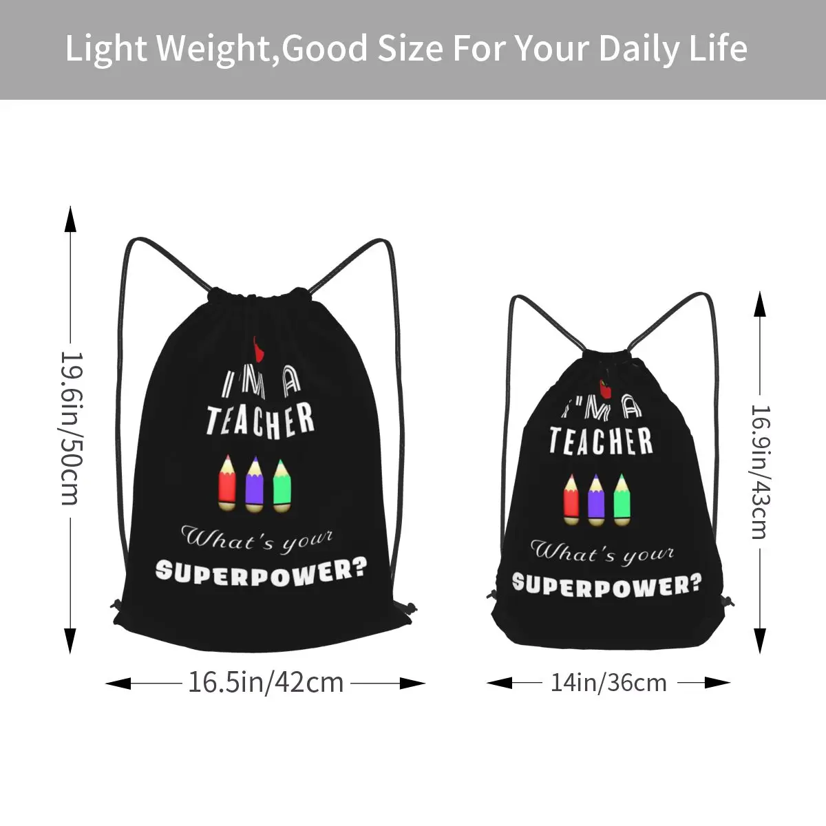 I'm A Teacher What's Your Superpower Backpacks Fashion Drawstring Bundle Pocket Sundries Bag Book Bags for Man Woman School