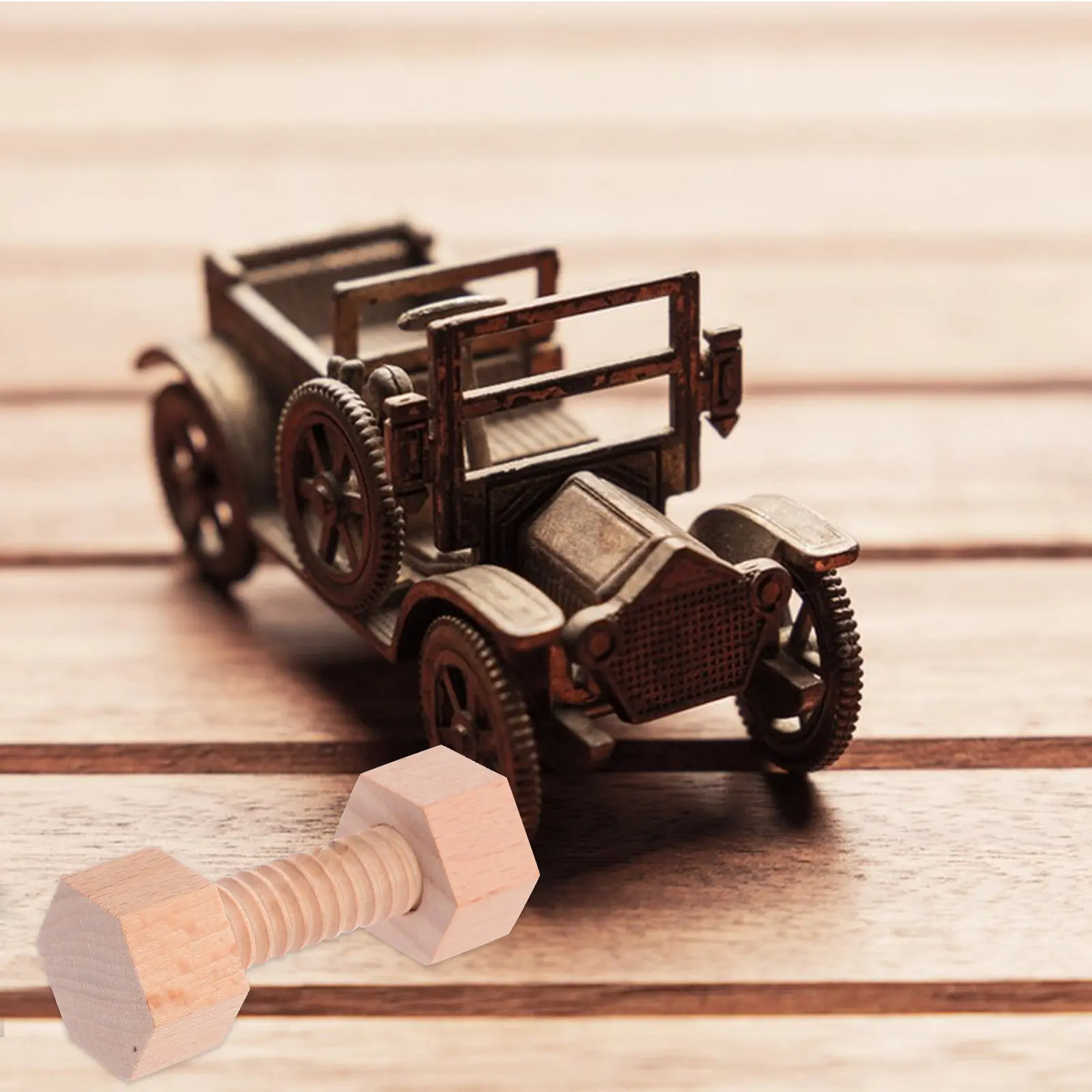 1 Zestaw Drewnianych Śrub i Nakrętek dla Maluchów, Wytrzymały Zestaw Budowlany, Poprawia Koordynację Ręka-Oko, Wypracowuje Wymyślenie Przestrzennego, Trwałe Drewno do Budowania