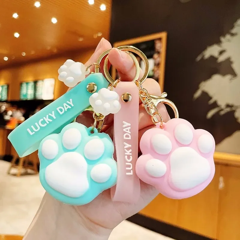 Kawaii Silicone Gato Pata Chaveiro, Chaveiros Do Carro, Decoração Bolsa, Pingente Mochila, Papelaria Coreano, Home Material de Escritório, Moda