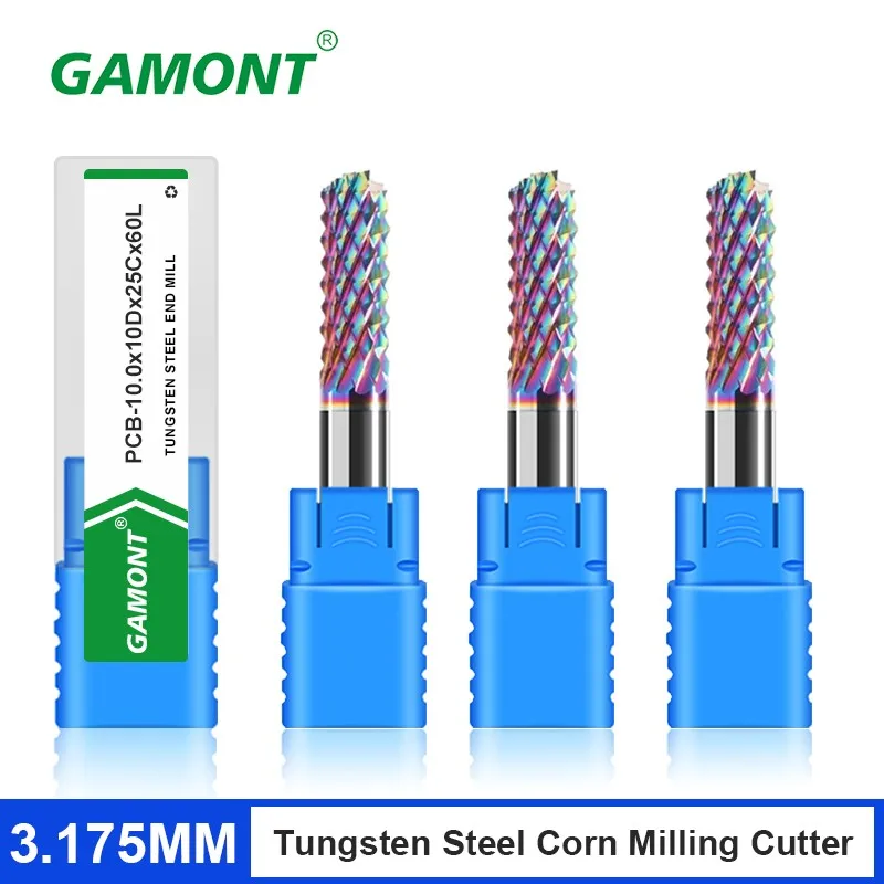 

GAMONT PCB Color Coating Tungsten Steel Carbide Corn Endmill For Aluminium CNC Engraving Mechanical Maching Milling Cutter Tools