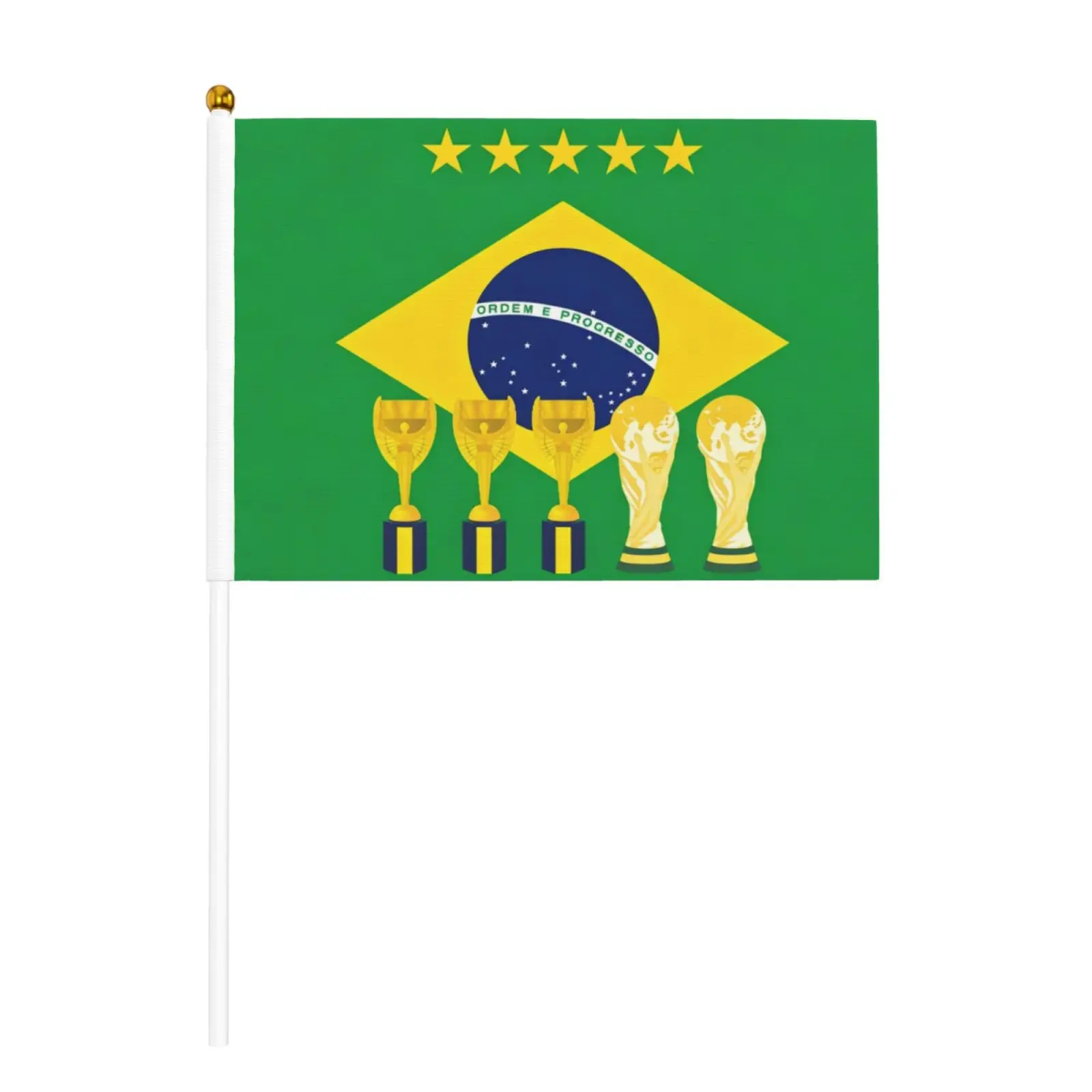 10 Pack Brazil National Team Hand Held Waving Banner, Small Hand Flag With Plastic Stick Soccer Match Fan Cheering Accessory