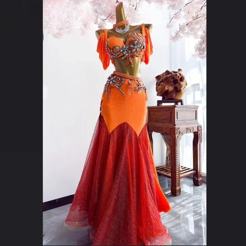 맞춤형 새로운 밸리 댄스 세트 공연 의상 연습 드레스 여성 브래지어 슬리밍 패키지 힙합 테일 스커트 오렌지 핑크 퍼플