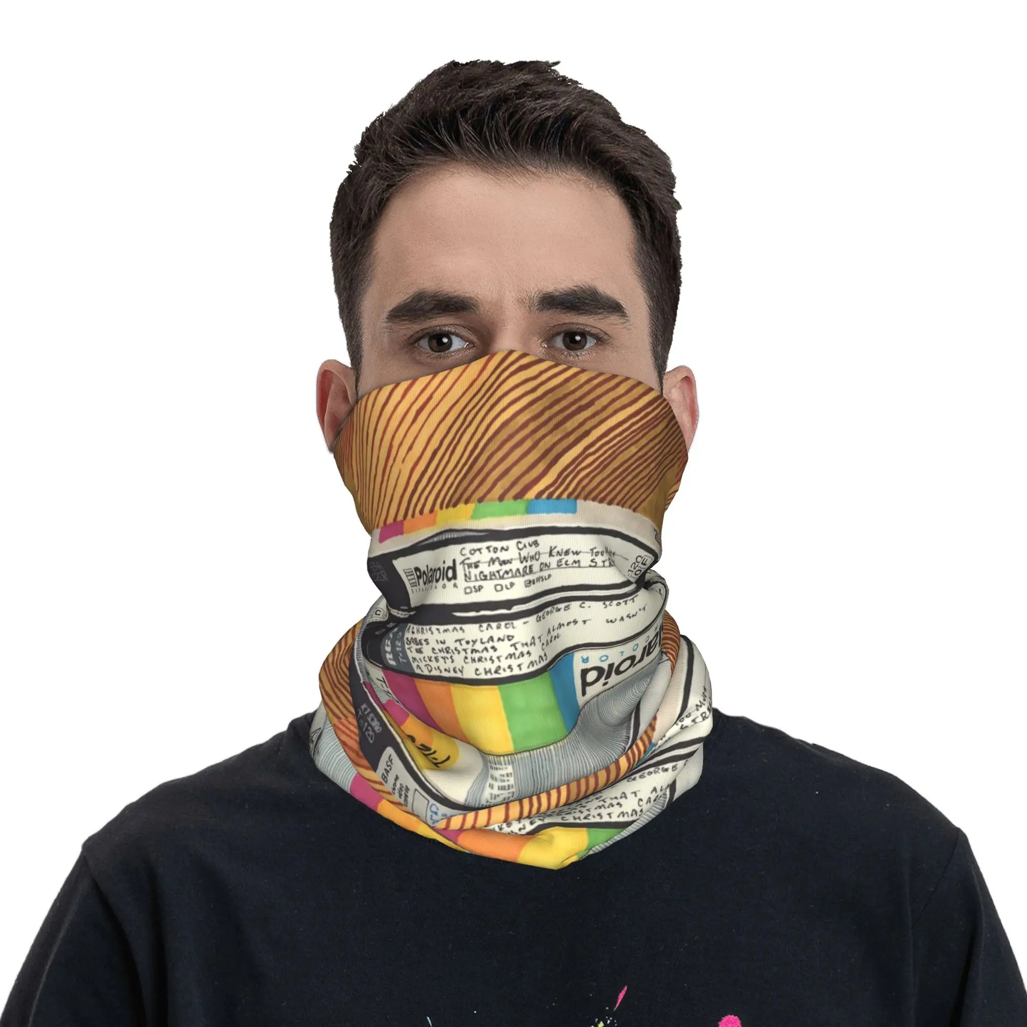VHS and Wood Grain Drawing Bandana Neck Gaiter Printed Mask Scarf Warm Headwear Cycling For Men Women Adult