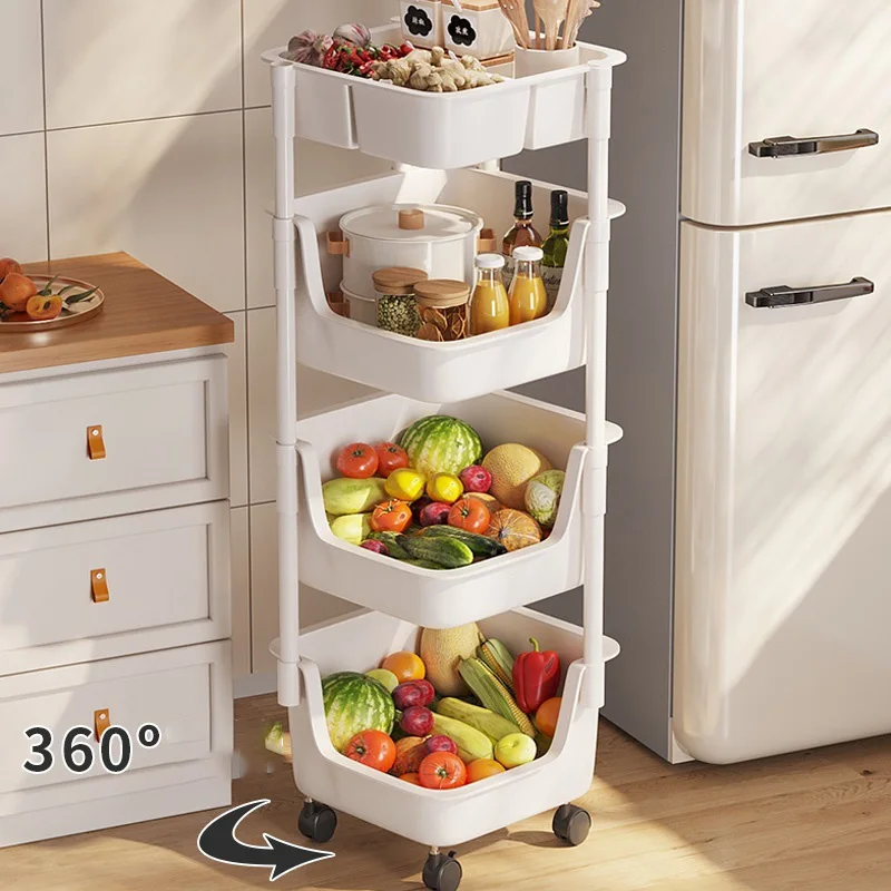 Kitchen Shelves Storage Trolley Household Floor Trolley Multilayer Vegetable Fruit Spice Organizer Rack Shelf Cart