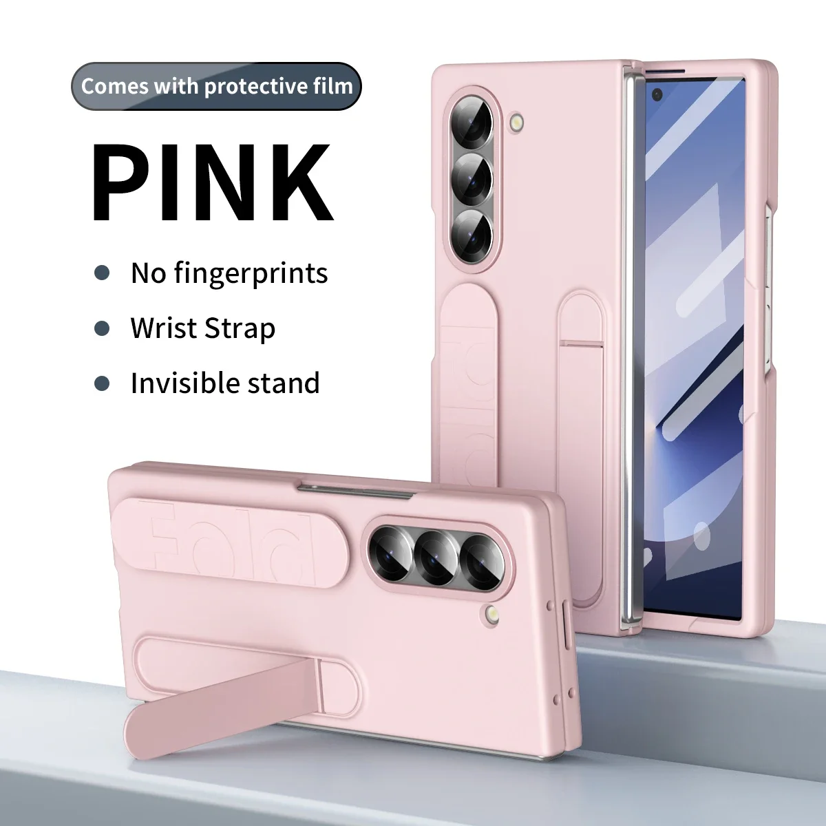 Skin Friendly Matte Silicone Wristband Bracket Case for Samsung Galaxy Z Fold 6 5 Optional with Tempered Glass Shockproof Cover