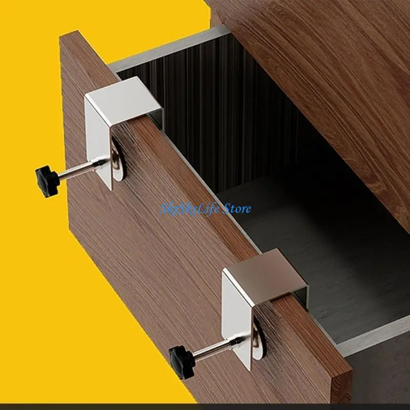 E65E Drawer Installation Helper with 2mm Drawer Clamp, Stainless Steel Drawer Fastener with Big Silicone Protective Pads