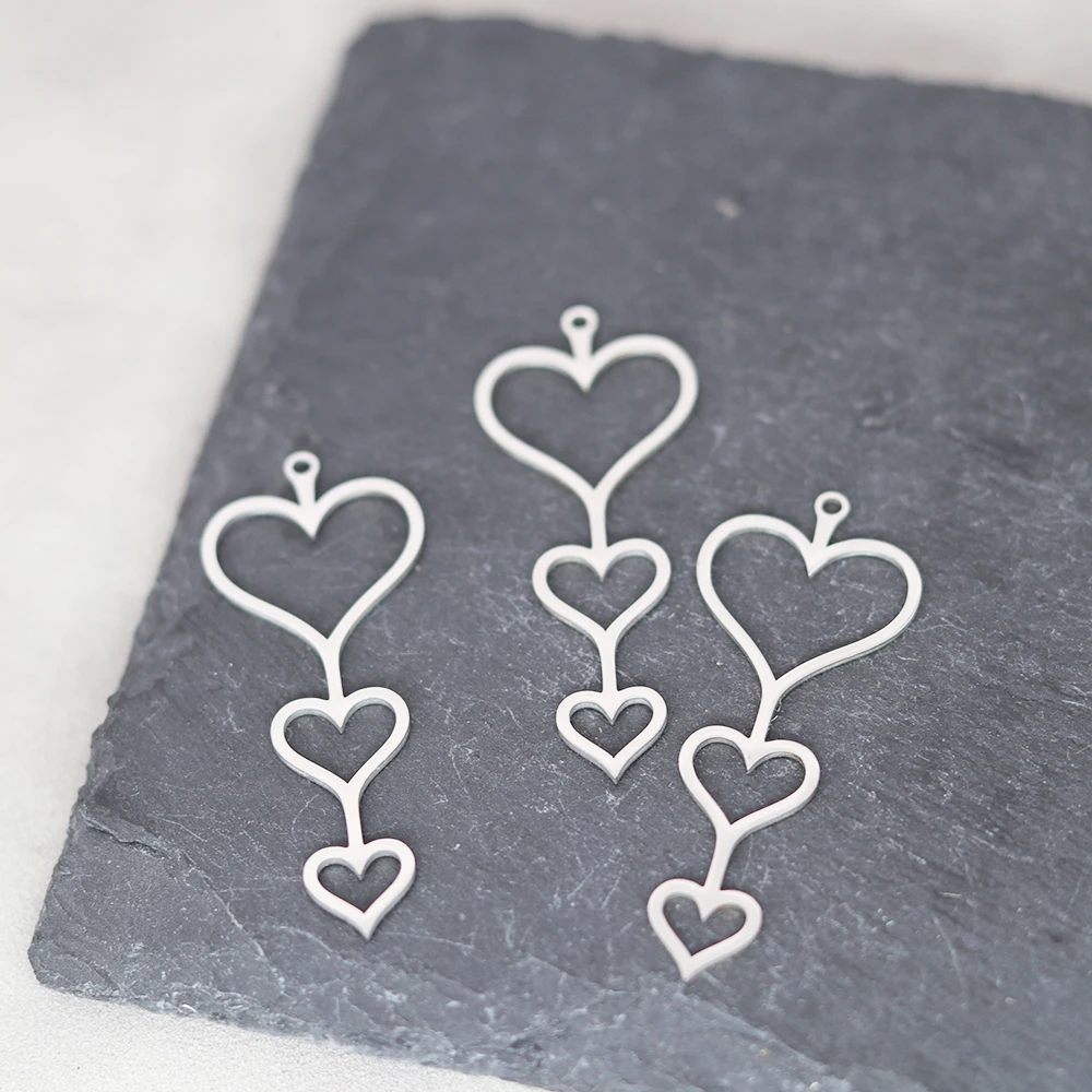 3pcs Stainless Steel Heart Arrow Shape Pendant Charm for Jewelry Making Earrings Necklace Women DIY Craft Handmade Accessories