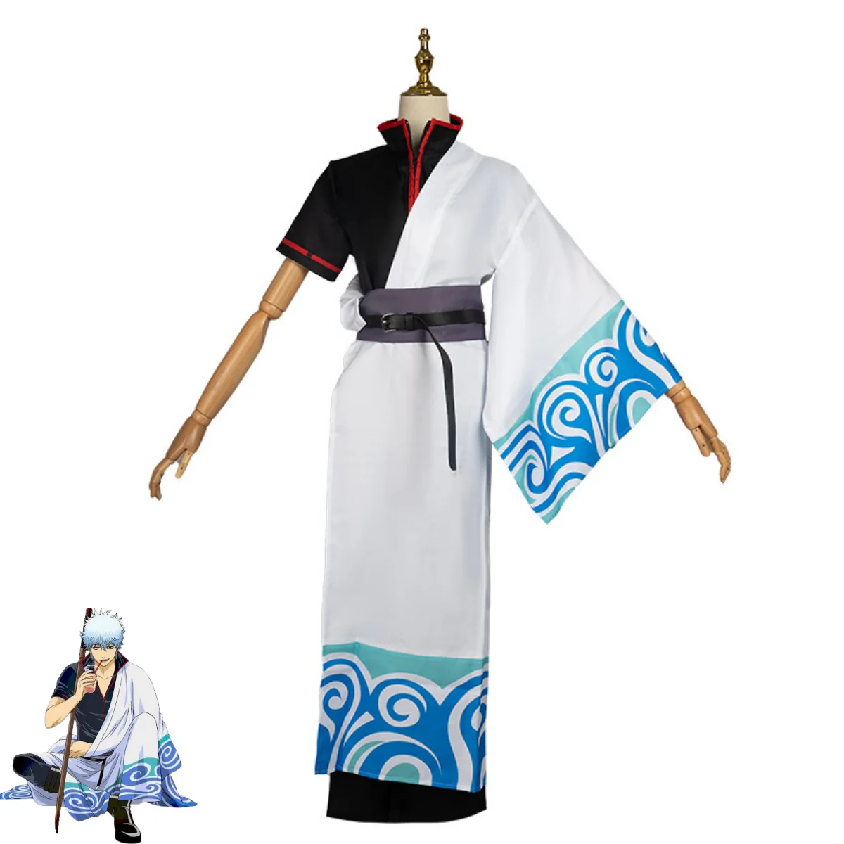 Costume de Cosplay SakMiGintoki Gintama Gin Tama avec Perruque, Kimono Silver Soul, Uniforme d'Halloween pour Performance sur Scène