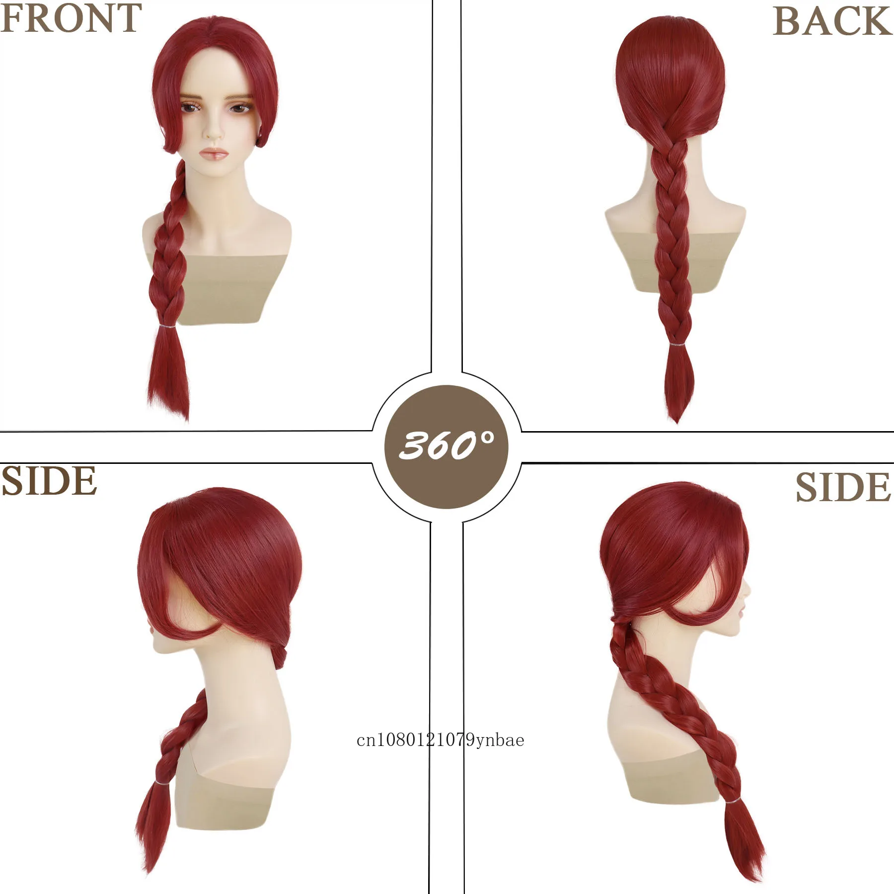 ผู้หญิงสาวเจ้าหญิงวิกผมสังเคราะห์ผมสีแดง 29 นิ้วยาวตรงวิกผม Braids ทุกวันคอสเพลย์ปาร์ตี้ฮาโลวีนเครื่องแต่งกายวิกผม