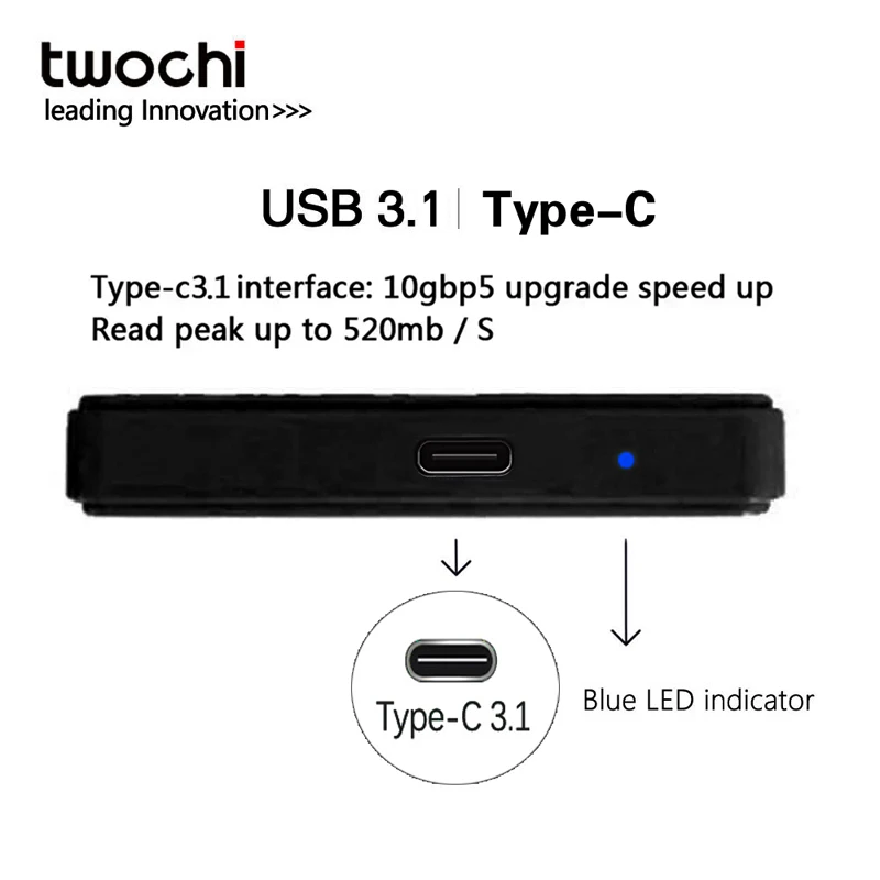 2TB 1TB TWOCHI External Hard Drive 2.5 Portable Hard Drive HD Externo 500GB 320GB Type-C/USB3.1 Storage