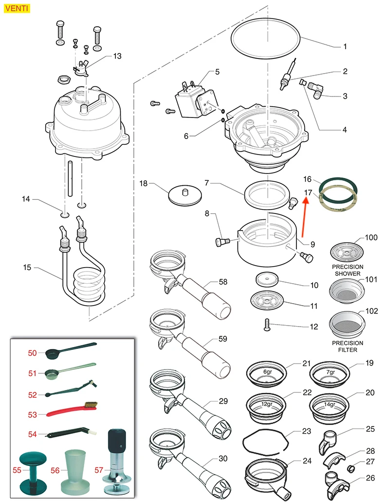 5 × CIMBALI 400-238-010 آلات القهوة الورقية GRUPPO CAPPUCCINO
