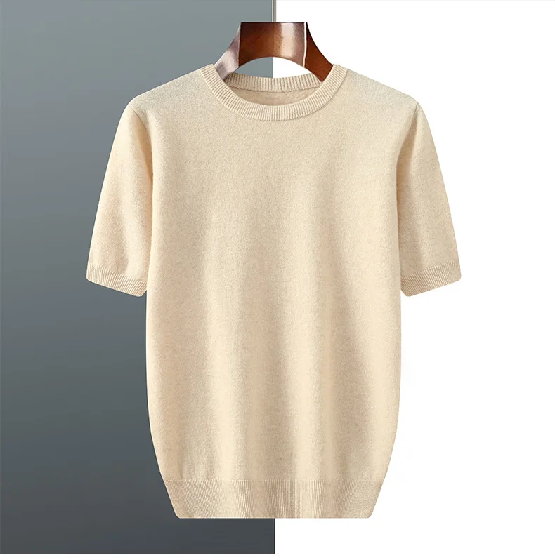 2026 Frühjahr/Sommer Neu Rundhals Herren Kurzarm Einfarbiges Strickshirt Mode T-Shirt Wolle Kurzarm Große Locker Sitzende Passform – Detail 13