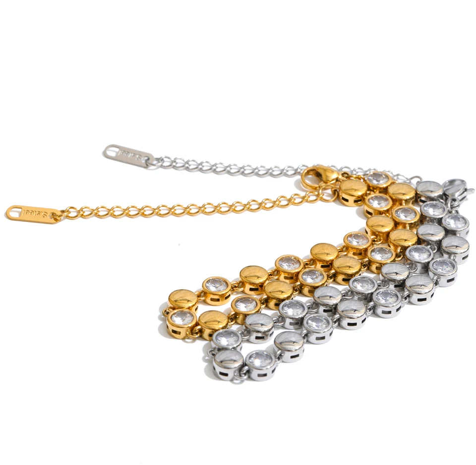 Yhpup Edelstahl-Armband mit runder Zirkonia-Kette, 18 Karat PVD-beschichtet, zartes Sommer- und Alltagsschmuckgeschenk – Detail 2