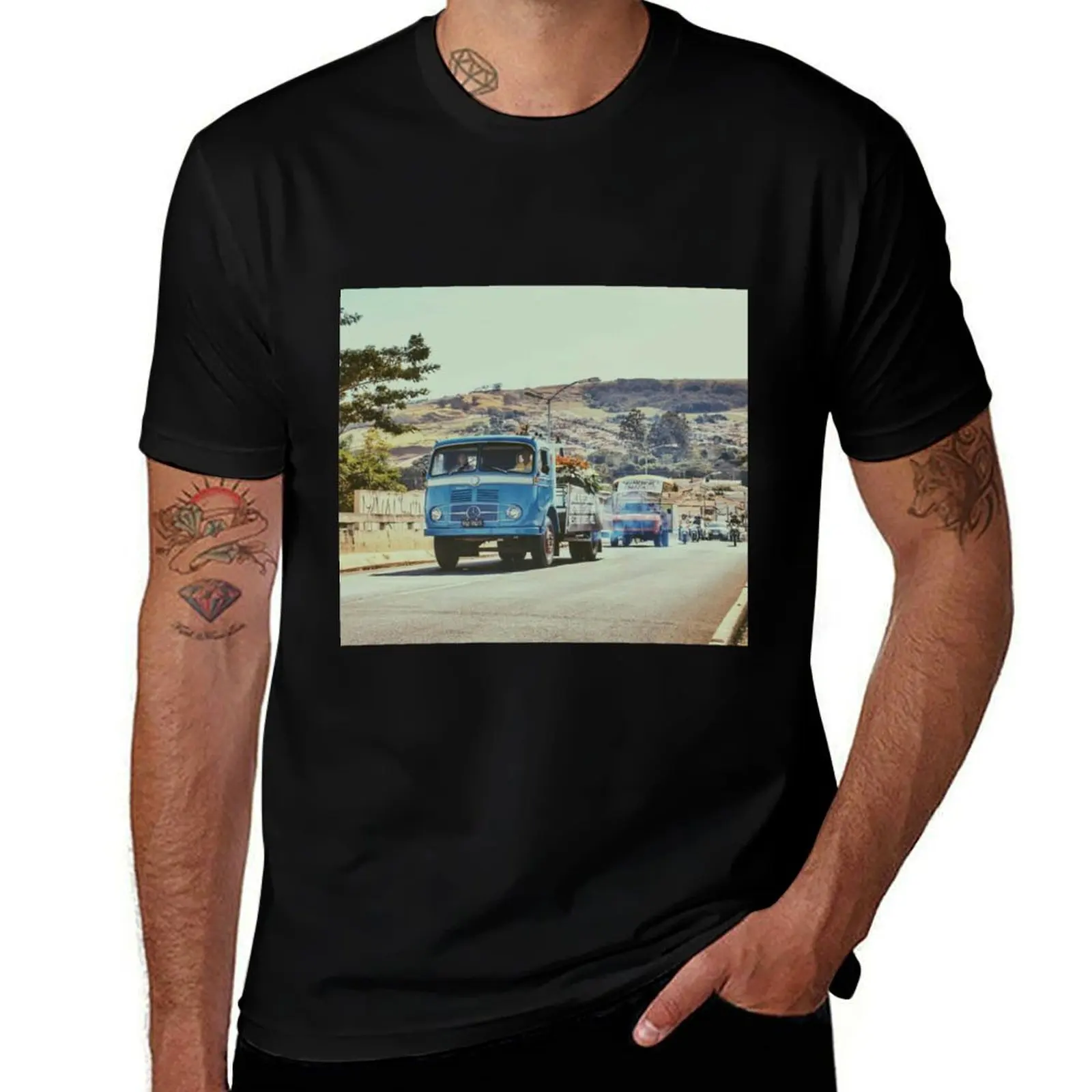 Truck T-Shirt tees luxury t-shirt cotton graphic tees blue lock big and tall t shirts for men