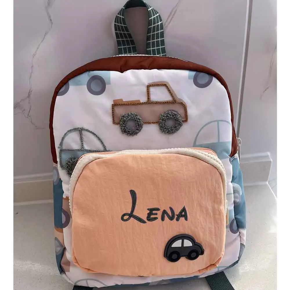Handmade Custom Car Children's Backpack, Personalized Embroidery Name Kindergarten Bag, Walking Bag, Children's Diaper Bag