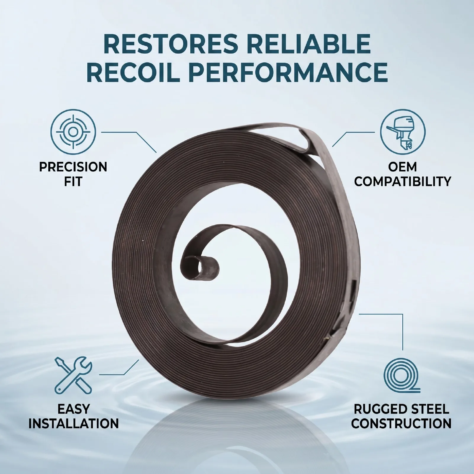 Boat Recoil Starter Spring 338534 Steel Marine Rewind Spring Replacement for Johnson 9.9 15 Horsepower 1979-1992