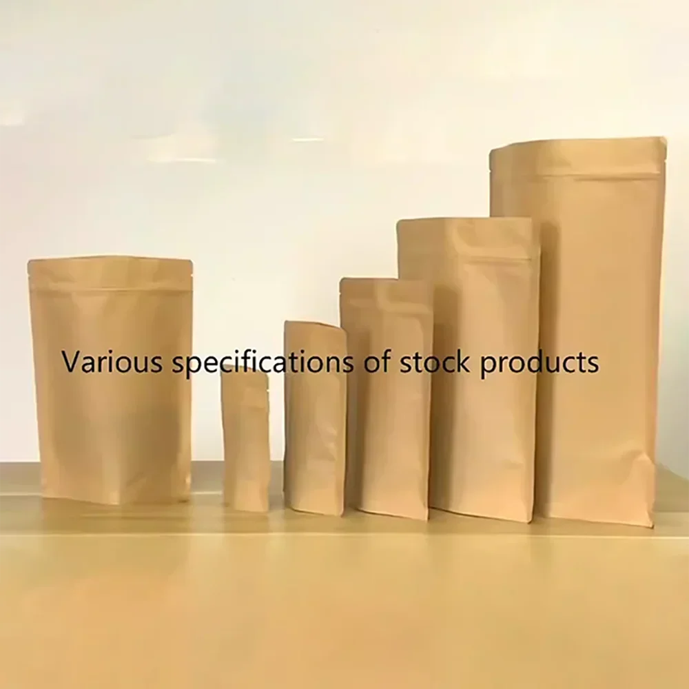 

100pcs Food Grade Biodegradable Brown Kraft Paper 150g Dry Fruit Spice Cookies Powder Packing Stand Up Resealable Zipper Bag