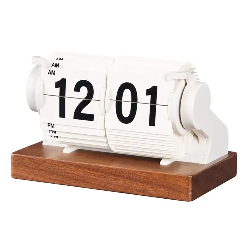 HLZS-Mechanical Flip Clock Vintage-Styled Large Printed Numerals, Easy Reading, For Offices,With Base