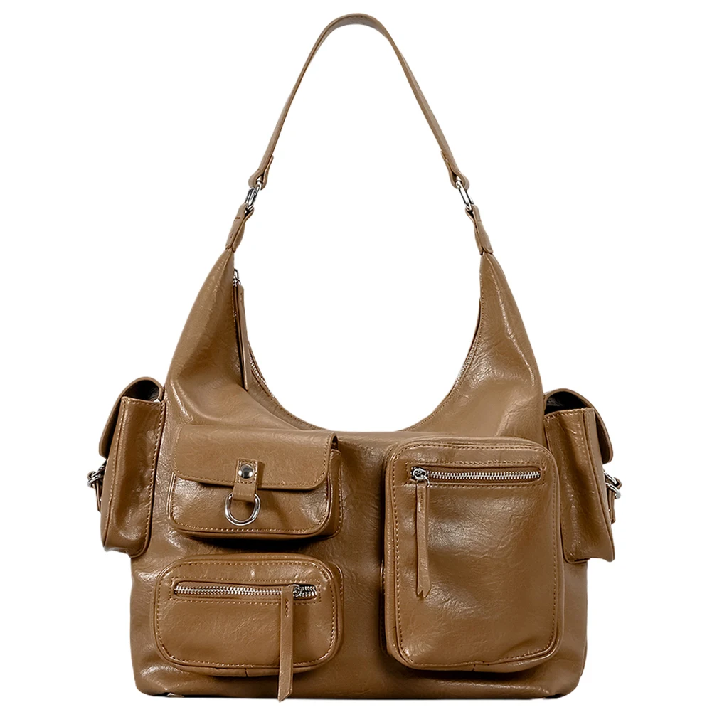 Bolso de mano Vintage de PU para mujer, bolsa de axila de gran capacidad, bolso de mano informal con múltiples bolsillos para ir de compras y viajes