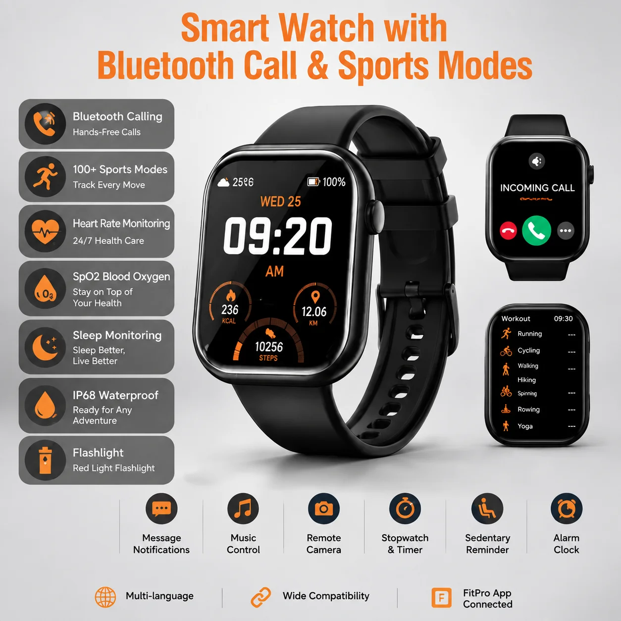 2026 Neue 1,85" Smartwatch Herren Damen Bluetooth-Anruf IP67 Wasserdicht Fitness-Tracker Herzfrequenz Sport Uhr Android IOS