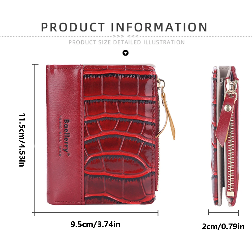 1pc-Baellerry Women's Short 80% off Wallet, Crocodile Embossed PU Leather Wallet, Zipper Coin Pocket, ID Window, Multiple Card Slots