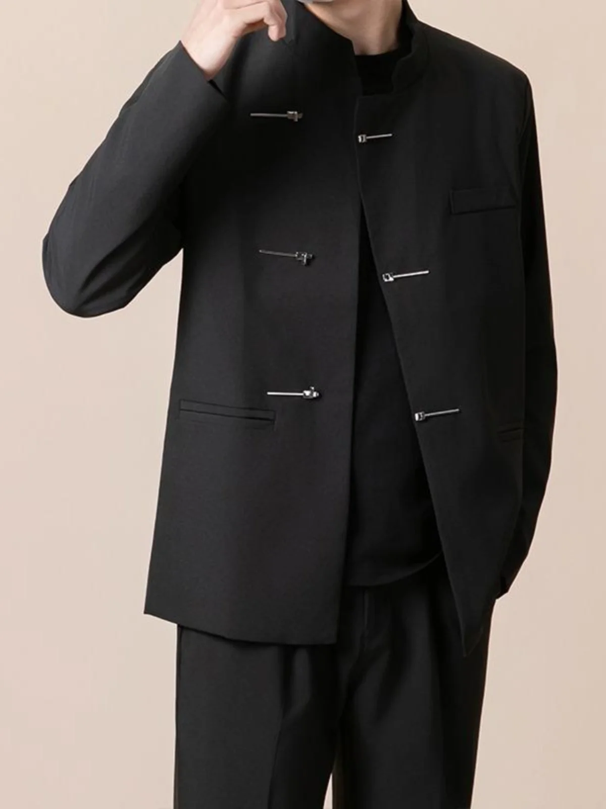 

Bla Stand Collar Chinese Sle Wedding Suit Jaet Men's Casual Western Clothes Spring Autumn High Sensation Tang Costume