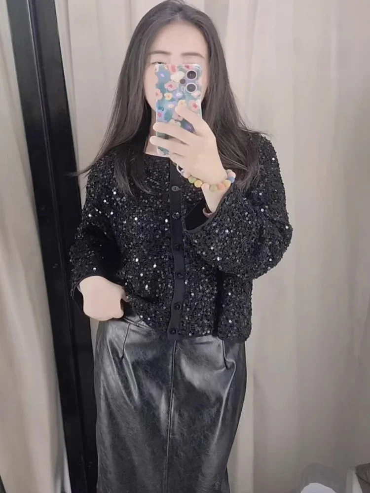 

New Women's Long Sve Bead Knitted Outerwear Winter Season Open Cardigan Soft Polyester Fiber Casual Daily Wear Faionable