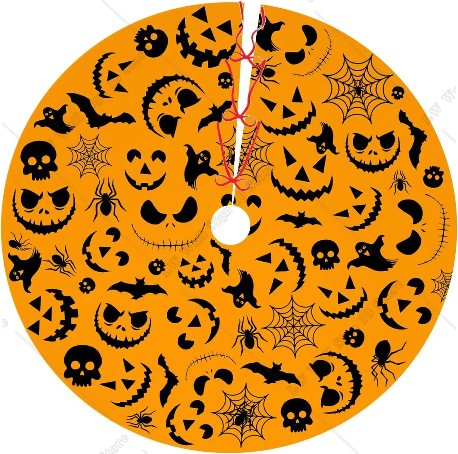 

Halloween Tree Skirt Orange Horror Pumpkin Smile Face Halloween Christmas Tree Mat Decoation for Holiday Party Home Decor