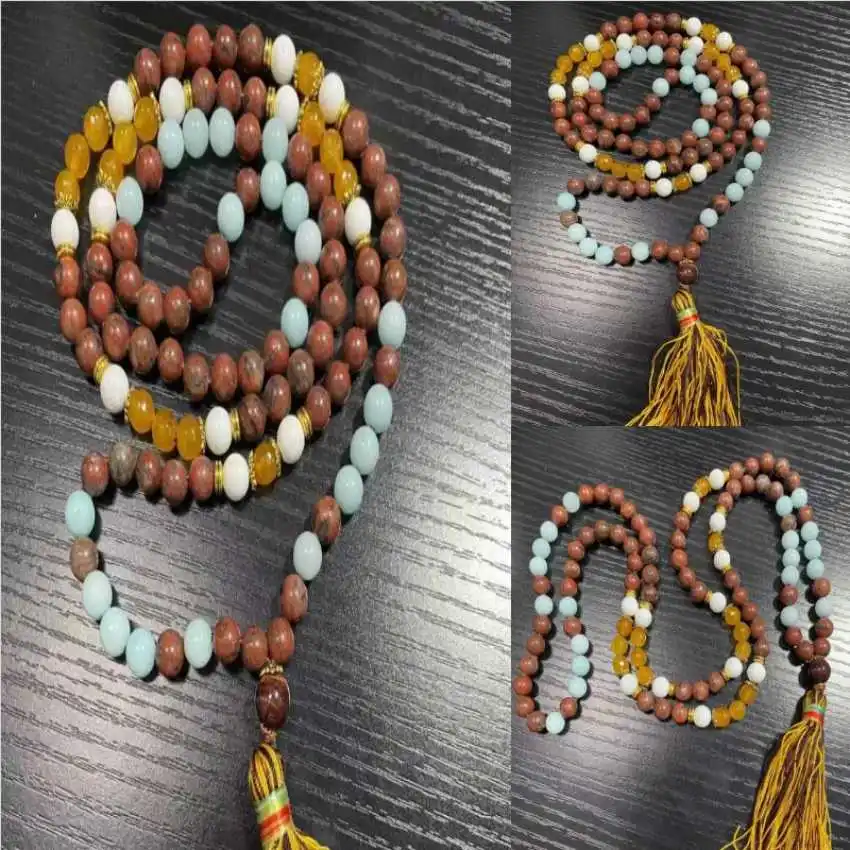 

8mm 108 natural rhododendron Tianhe stone topaz knot necklace Tranquility Beads Yoga Prayer Relief Men's Mala