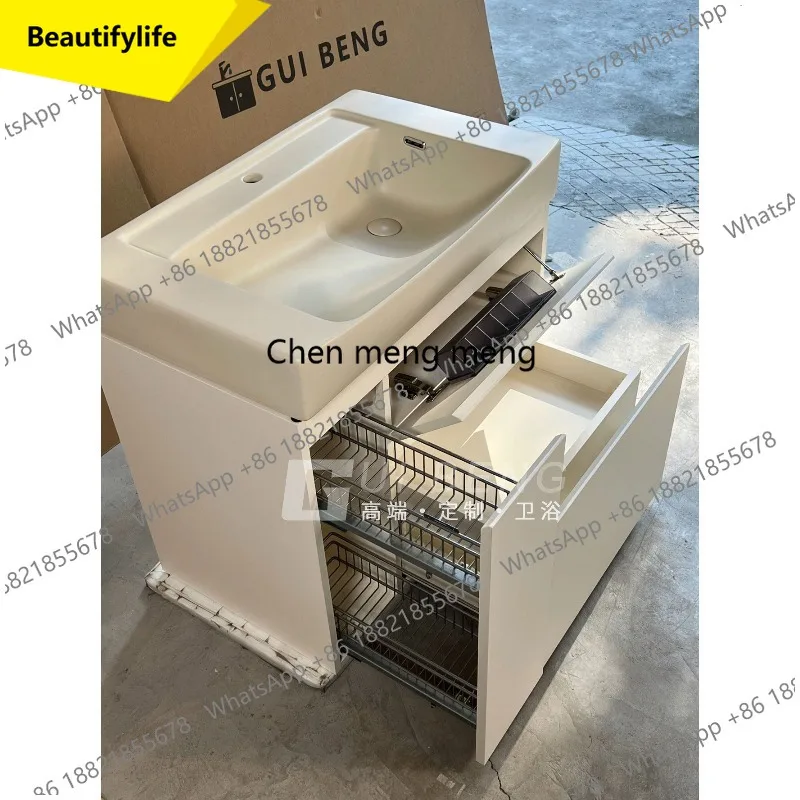 X188 Bathroom skin feeling ceramic integrated basin big belly basin Japanese storage bathroom cabinet toilet wash basin cabinet