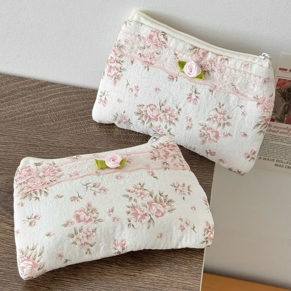 Nouveau porte-monnaie à garniture en dentelle, Mini sac pour écouteurs à fleurs, sac multifonctionnel Portable pour rouge à lèvres