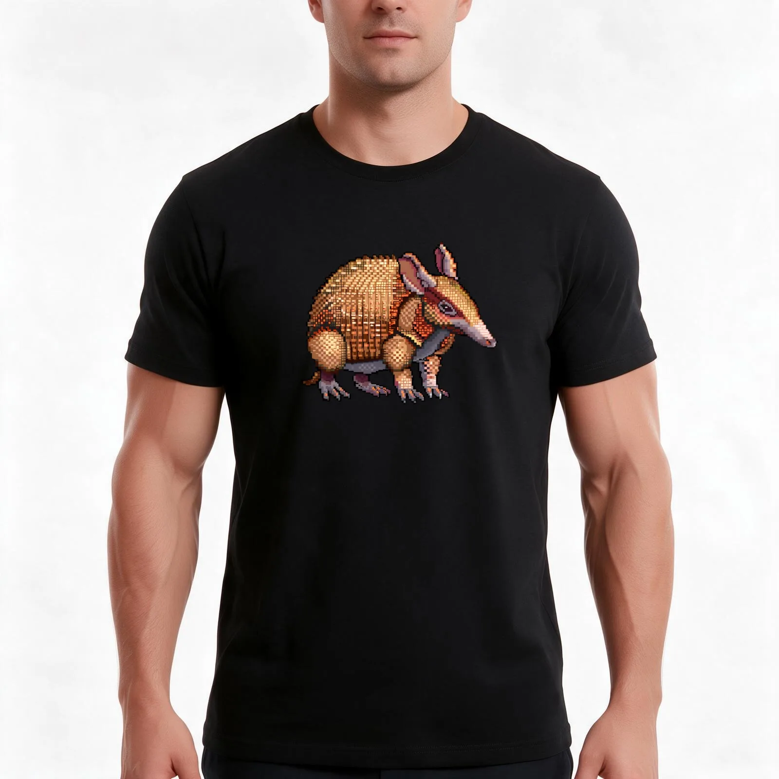 16-Bit Armadillo T-Shirt, Summer Casual Cotton Tee, Oversized Streetwear Tops, Vintage Graphic Print, Loose Fit Short Sleeve