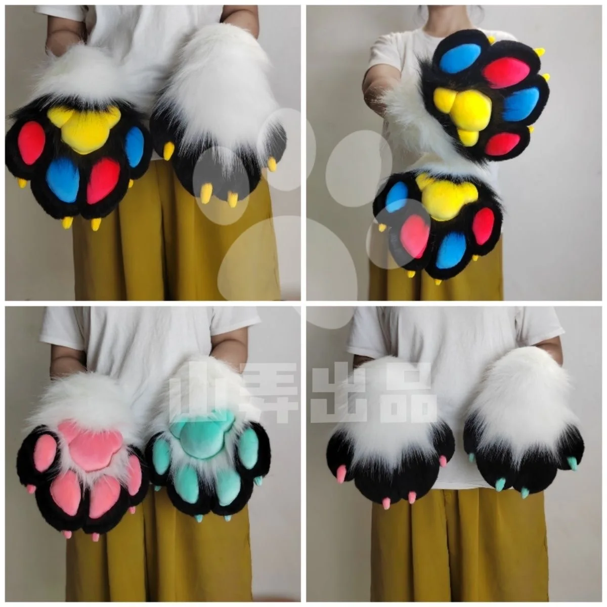 Kegurumi Fursuit-Pattes de Dessin Animé Kawaii, Costume Animal Plash Gants, Chat, Loup, Chien, Renard, Dragon Moelleux, 1 Paire