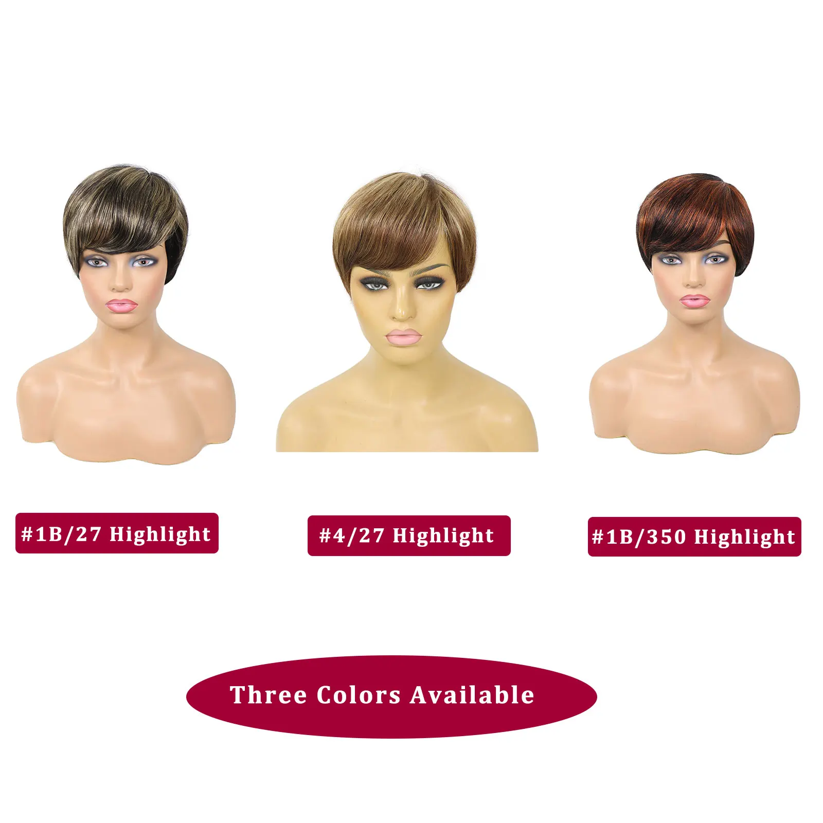 # 4/27 블론드 하이라이트 숏 픽시컷 가발 여성용 인모 레이어드 가발 페루산 밥 풀 머신 메이드 가발 150% 밀도