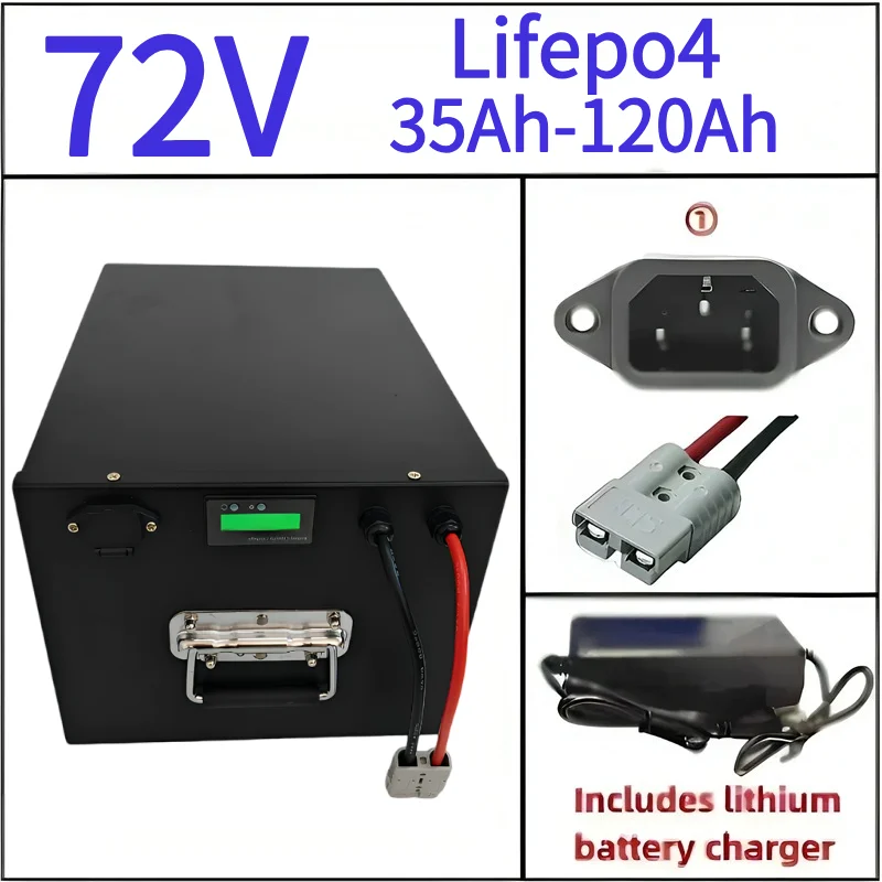 

72 В Lifepo4 40 Ач 50 Ач 60 Ач 70 Ач 80 Ач 100 Ач 110 Ач Литиевая батарея для 2 кВт 3 кВт Рикши Скейтборд Двухколесный мини-автомобиль EV RV