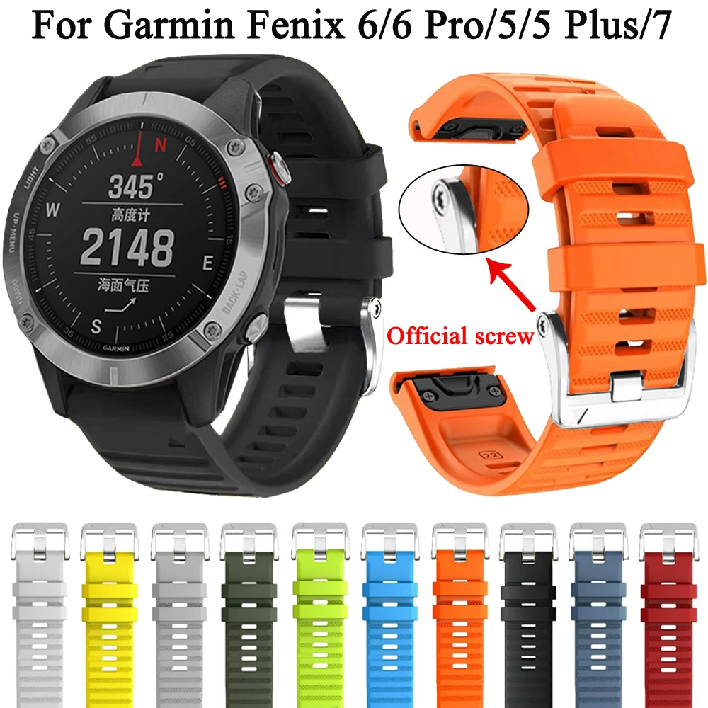 22mm Silicone Official Screw Strap for Garmin Fenix 6/6 Pro/5/5 Plus/7/945 Quick Release Band Smart Watch Wristbands Replacement