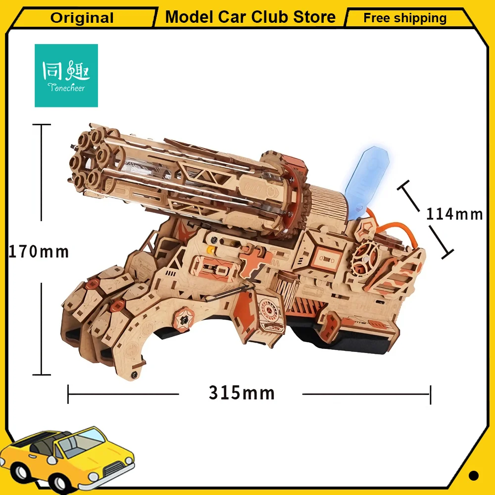 

Tonecheer Gatling Pistol Model Wooden Puzzle Building Blocks with Light Diorama Model Kit DIY 3D Wooden Decoration Birthday Gift